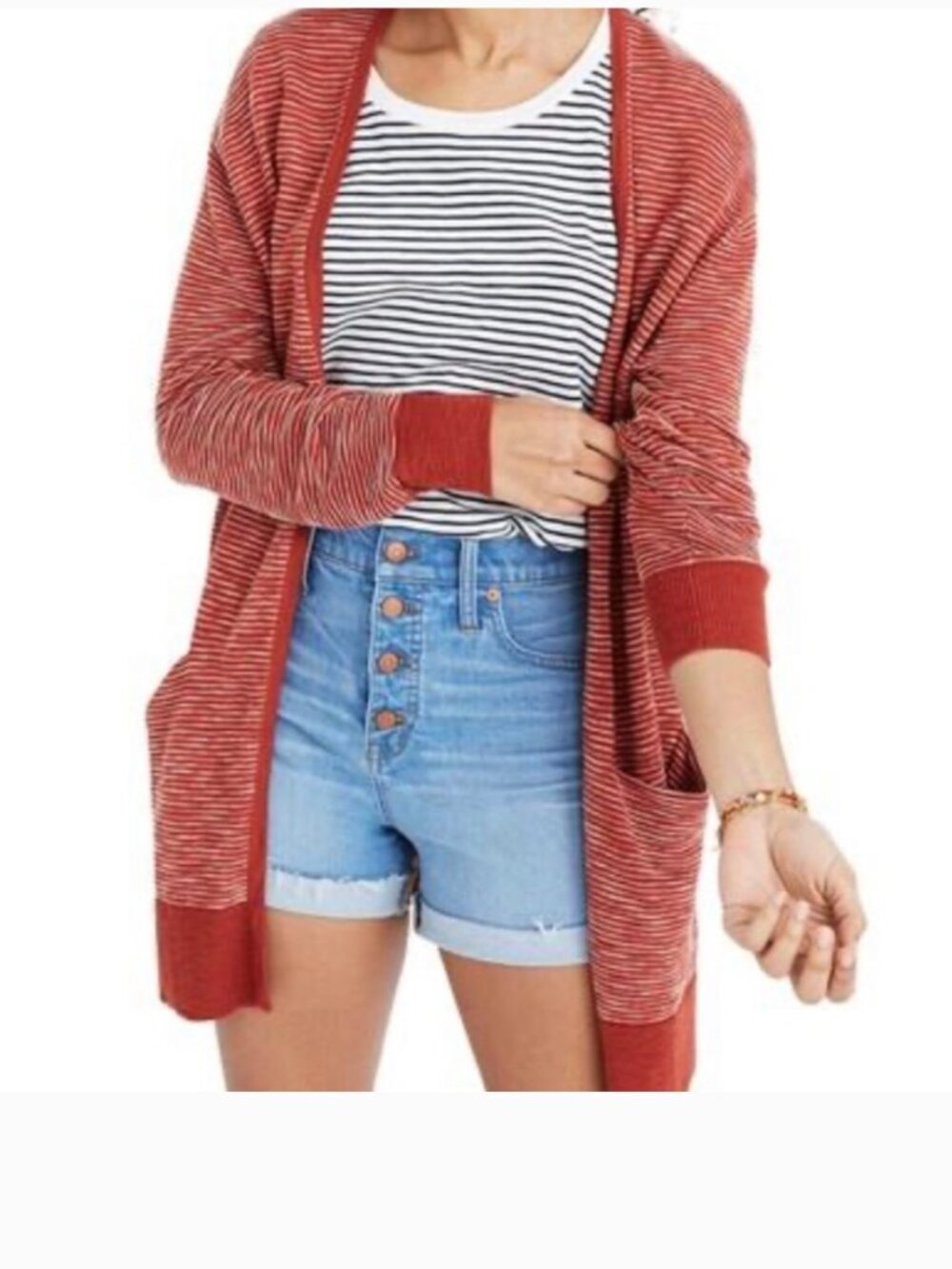 MADEWELL Summer Ryder Rusty Torch Striped Cardigan sz M